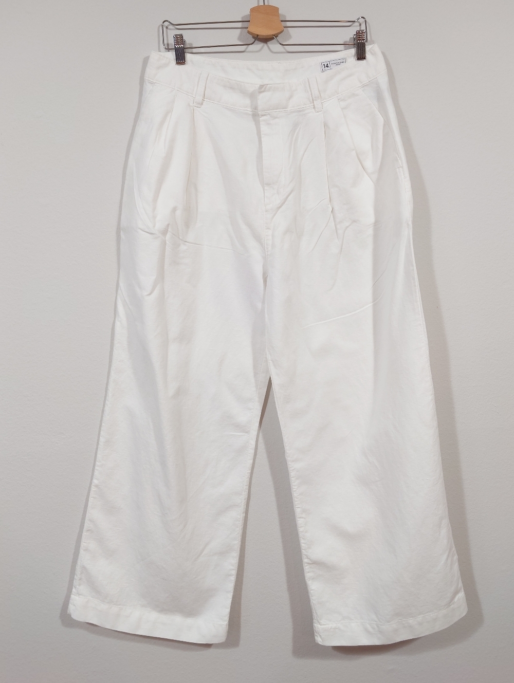 GAP Linen Blend Pants Pleated White Size 14 High Rise Straight Leg
